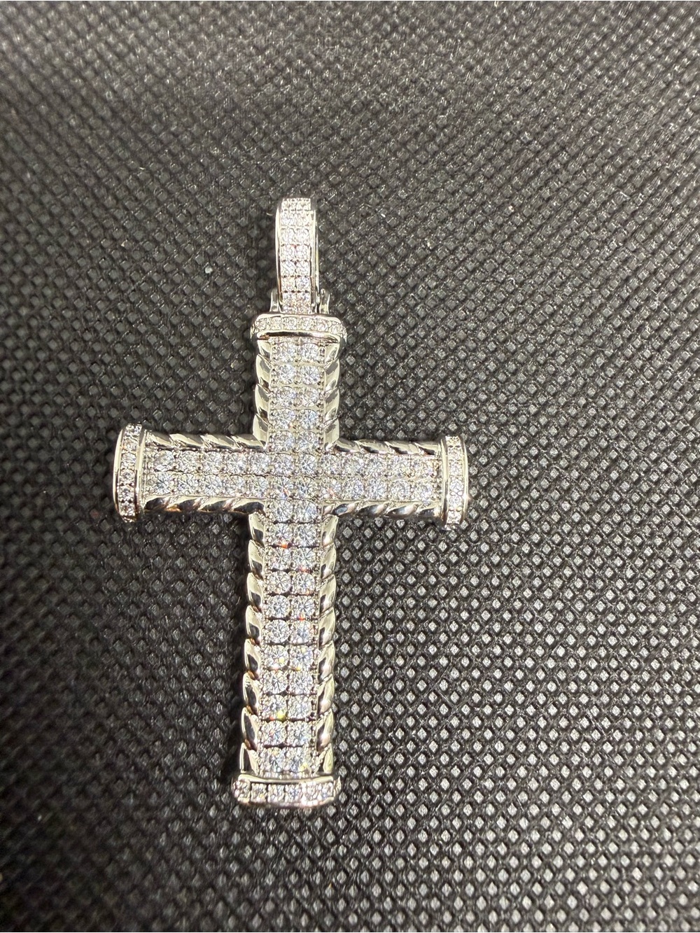 Pavé Moissanite Cross Pendant in Silver Tone